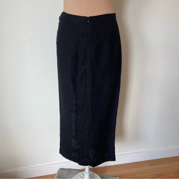 Casa | Raki Gaby Black Linen Knot Front Side Slit Midi Skirt EUC Size Medium - Picture 7 of 12